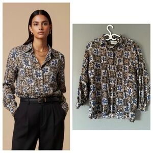 Dark Academia Women's Silk Blouse Earth Tone Floral Print Whimsigoth Large